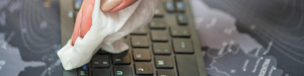 wiping down keyboard