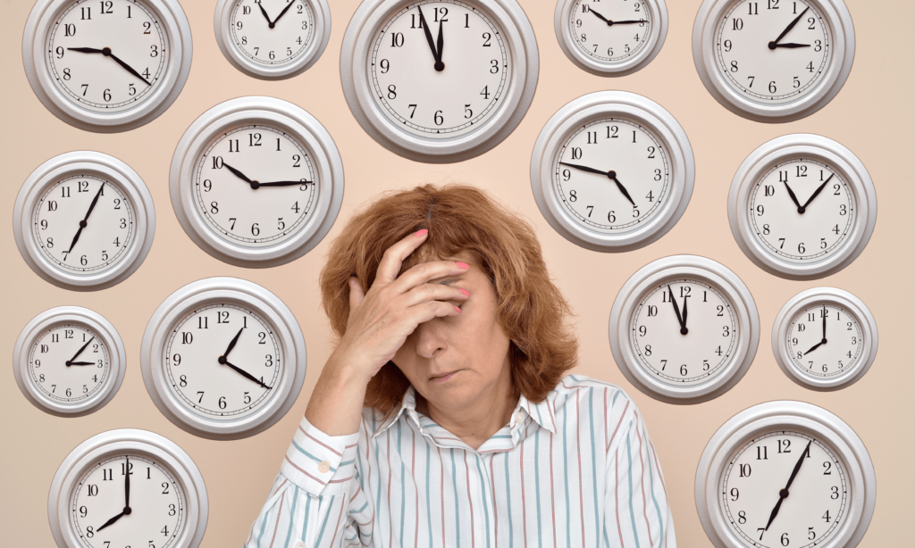 soft-skills-time-management-woman-with-a-lot-of-clocks