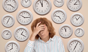 soft-skills-time-management-woman-with-a-lot-of-clocks