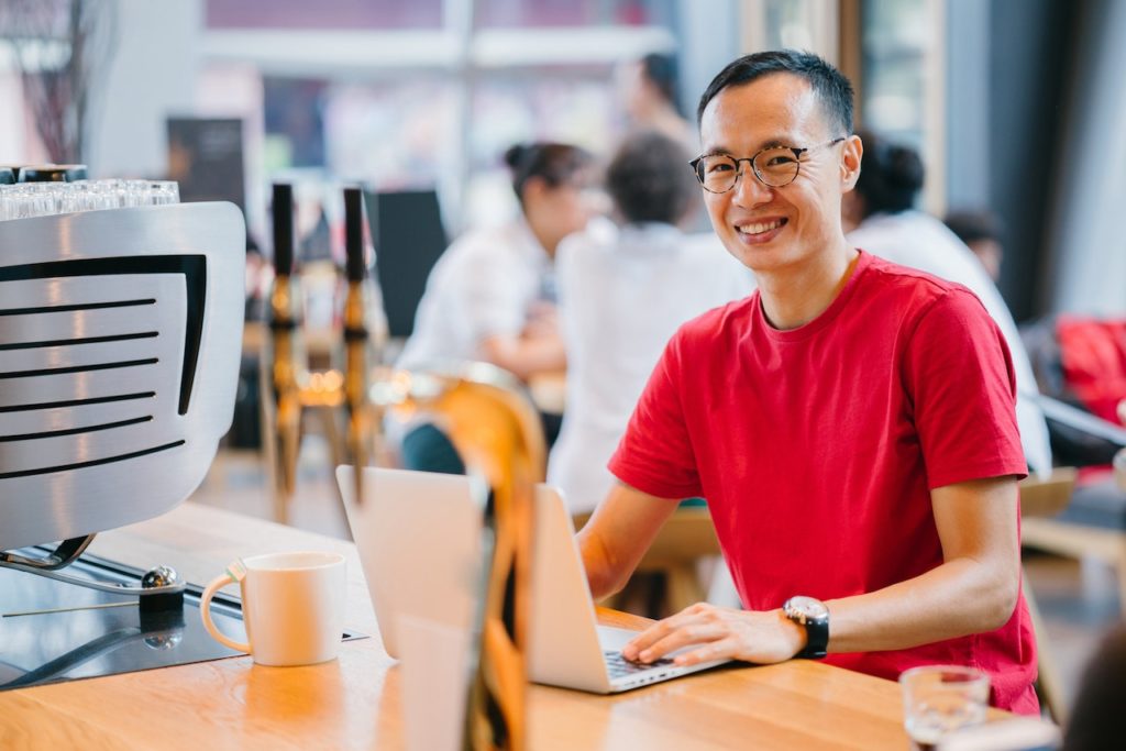 Entrepreneur wearing red shirt