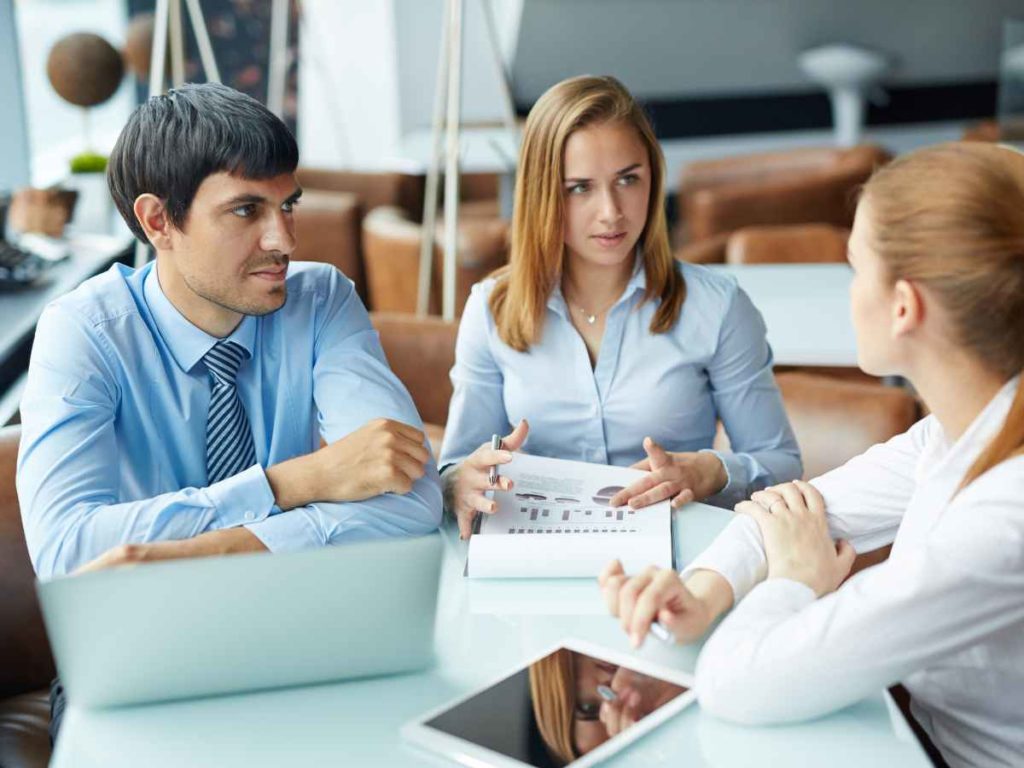 Recruitment Agency Recruiters Talking Meeting
