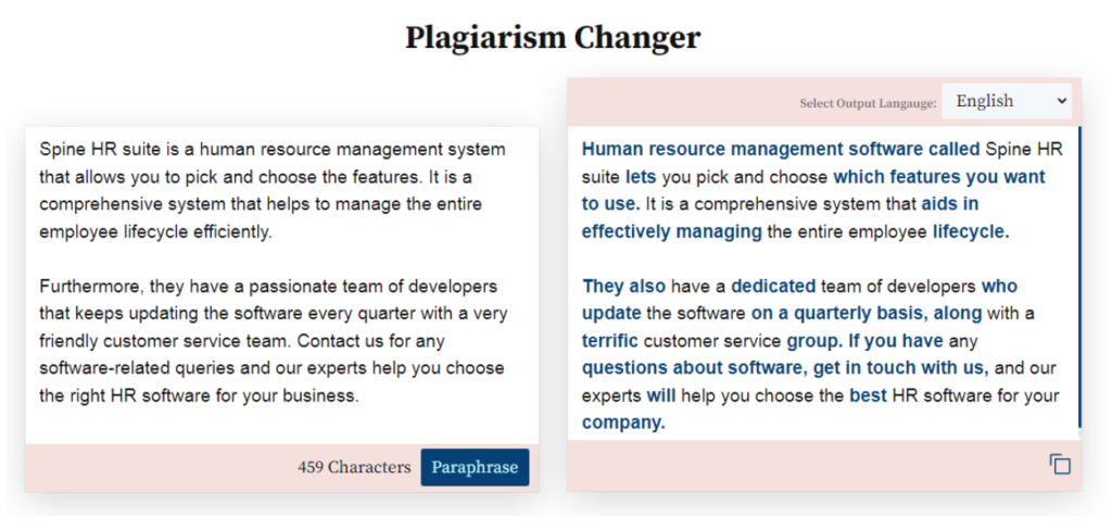plagiarism changer