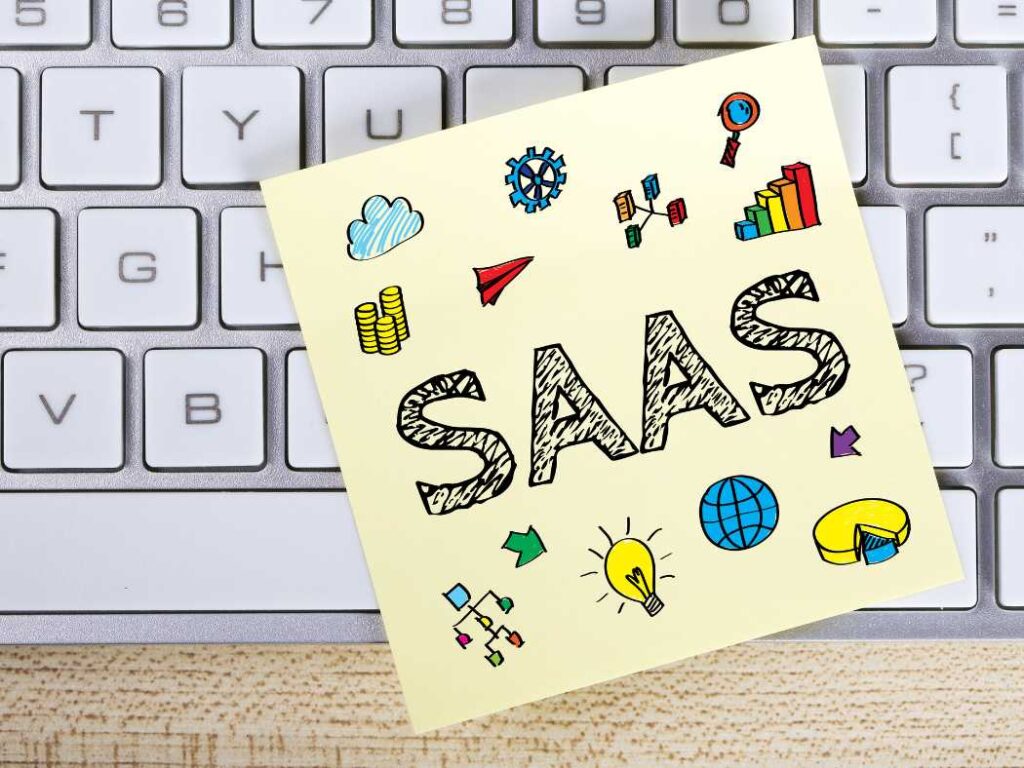 saas business concept on sticky note