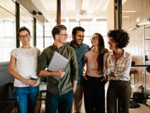 successful business team smiling and laughing together