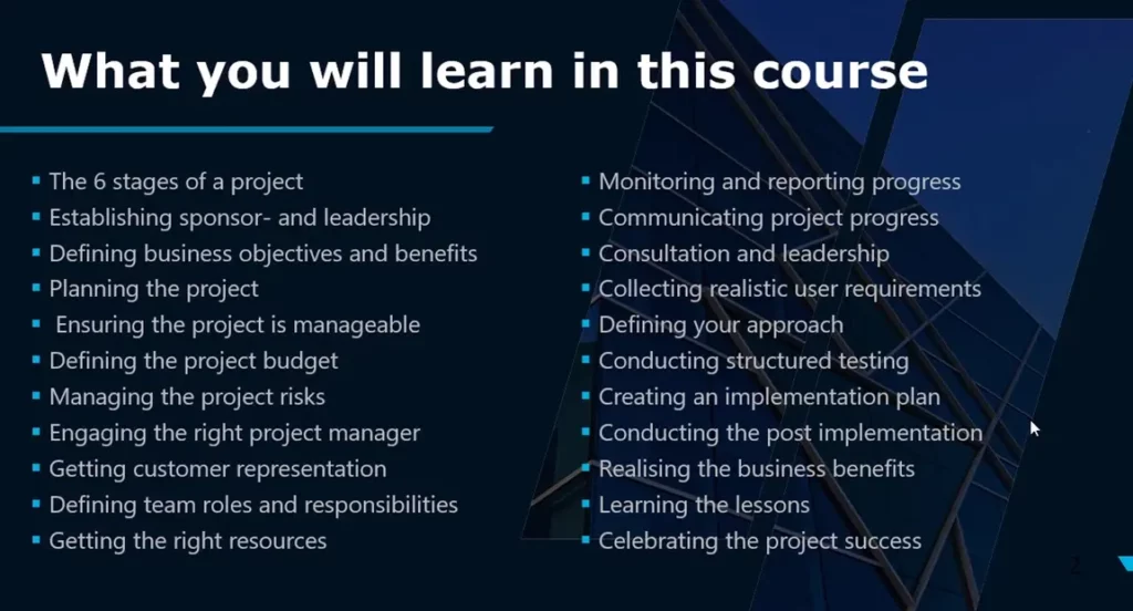 screenshot of 21 Steps To Successful Project Management course