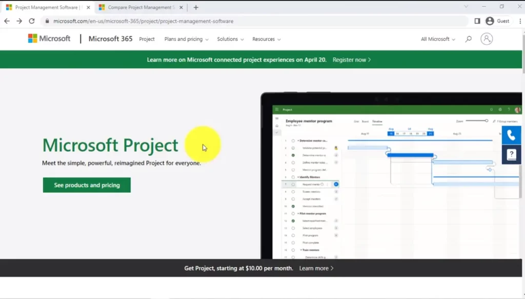 Screenshot of Microsoft Project Course