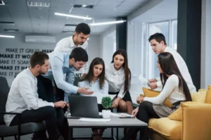 team meeting in conference room about employee recognition