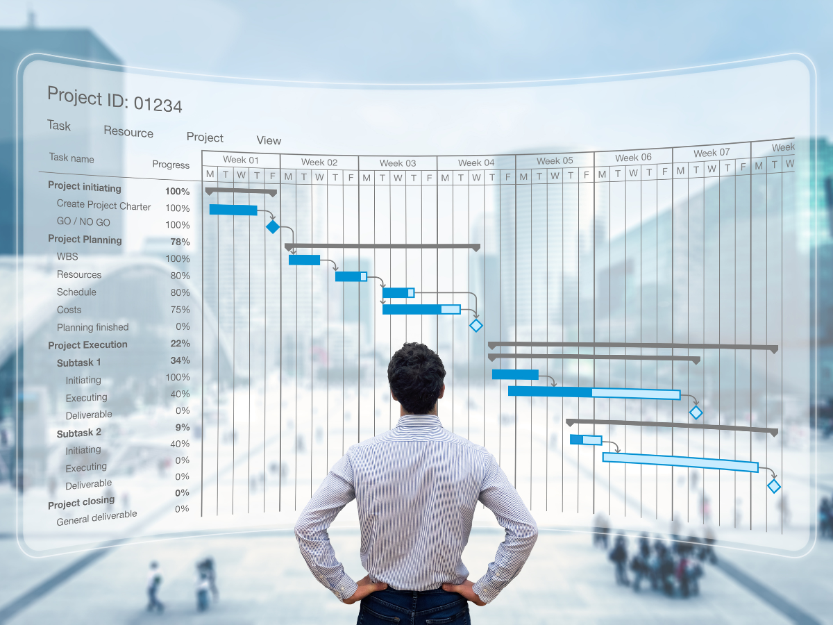 a project manager who is about to start a new project. he is looking at a kanban outline.