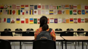 Student Sitting in Middle of Language Classroom