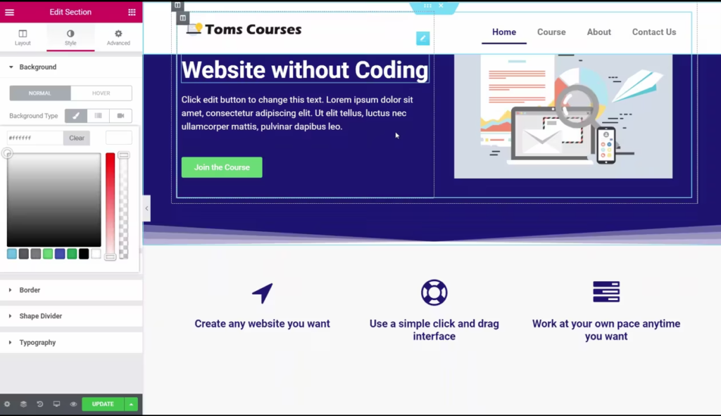 Screenshot of Web Design Without Coding With Elementor Course