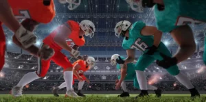 American Football Players in Stadium Getting Ready to Play