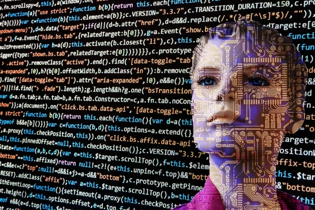 Womans Face Behind Artificial Intelligence Coding