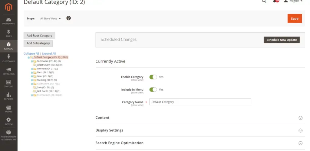 Screenshot of Magento Directory of Categories