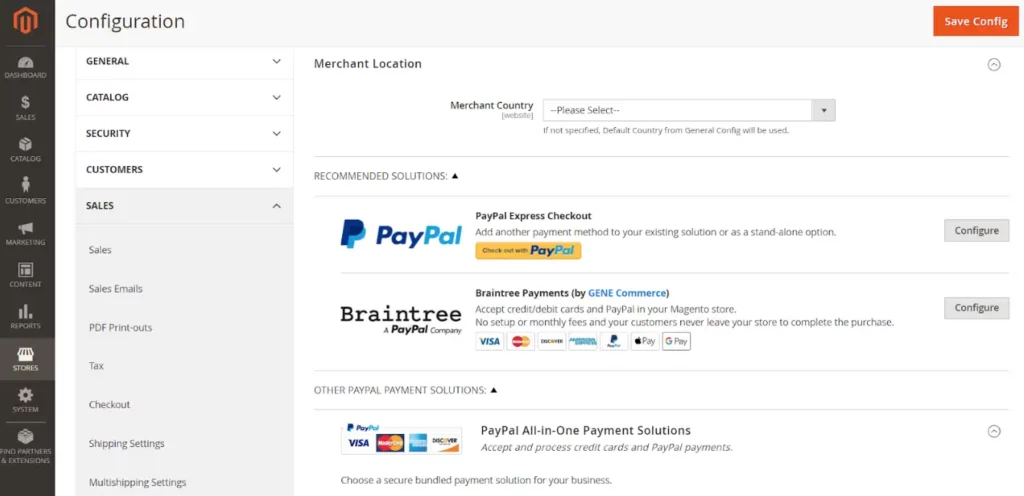 Screenshot of Magento Payment Configuration