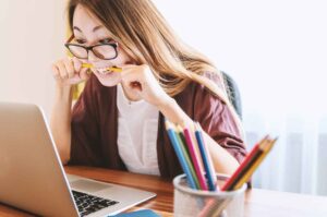 frustrated student biting pencil