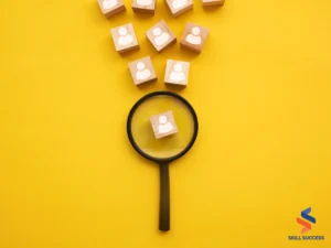 a magnifier targeting a cube with an illustration of a human which symbolizes ats friendly resume