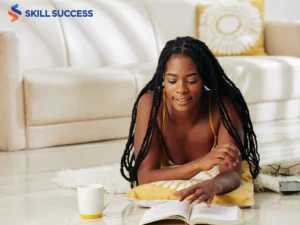 a woman trying to increase reading speed and comprehension.