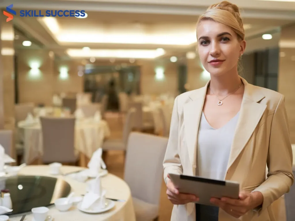 a female event planner holding a folder with events listed