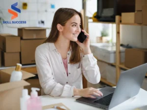a woman in a call doing dropshipping