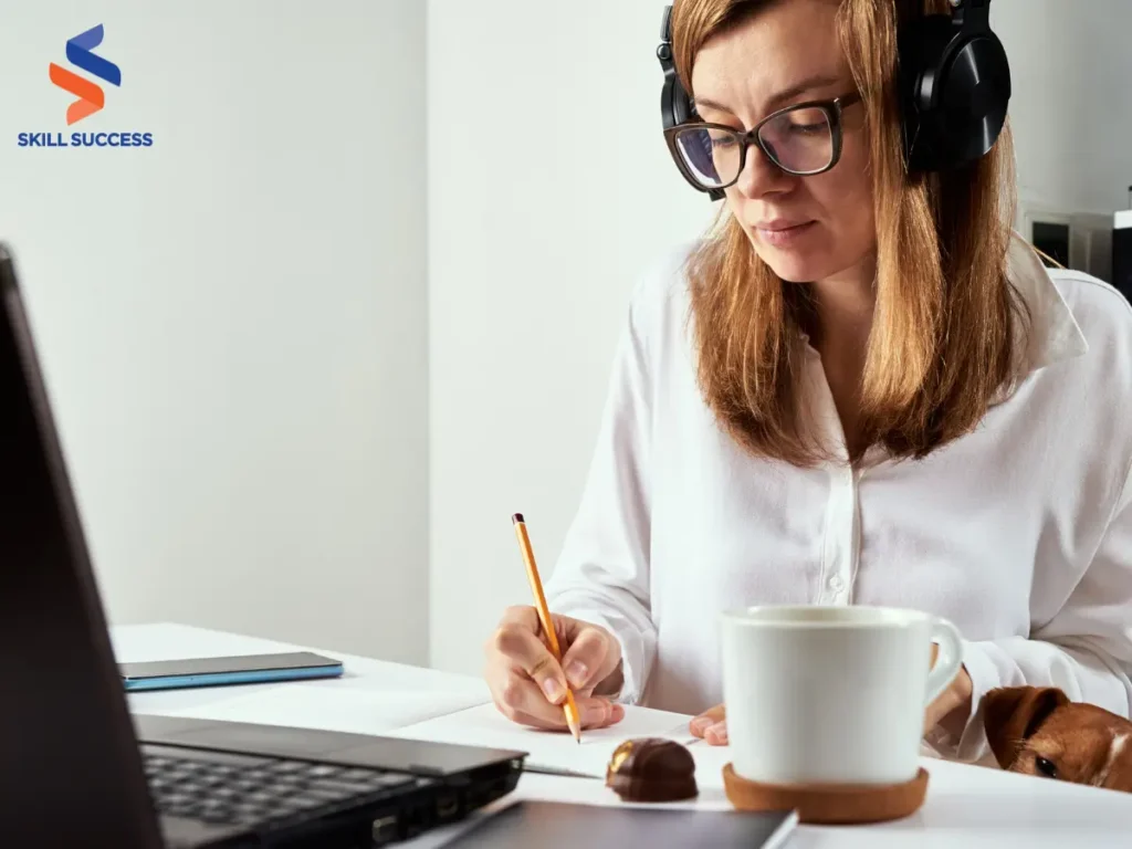 a woman in front of her laptop doing a remote job on WordPress