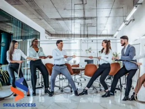 businessmen playing tug of war symbolizing art of war in business