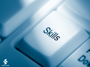 a keyboard key with the word "Skills"