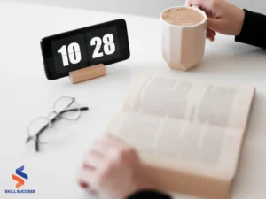 a photo of a book and a clock