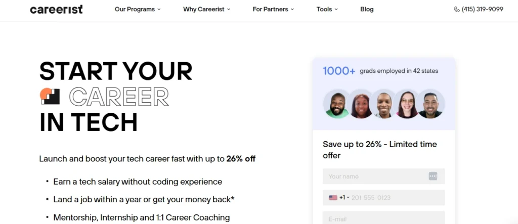 Screenshot of Careerist homepage