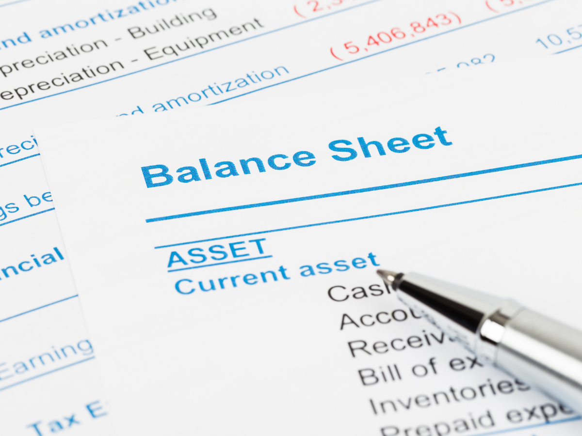 a paper with the text "balance sheet"