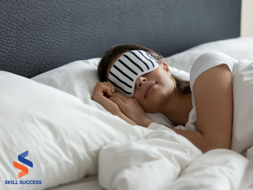 A lady resting peacefully after taking the best online sleep course