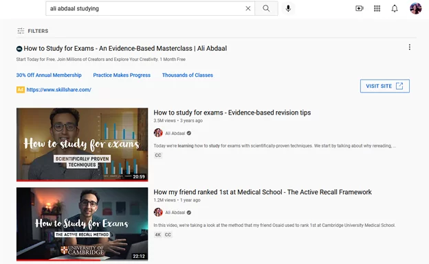 Content marketing example Al Abdaal YouTube