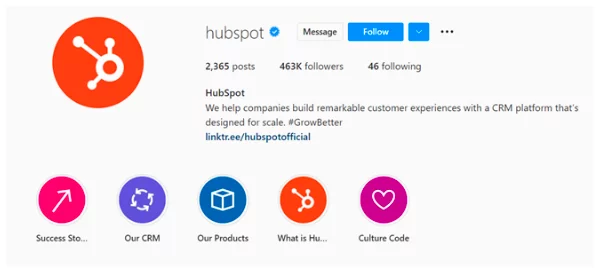 Hubspot Instagram profile