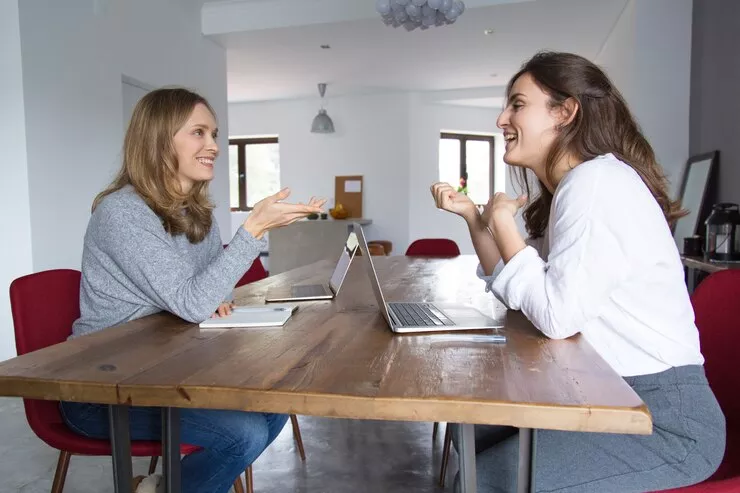 Two startup businesswomen discussing project