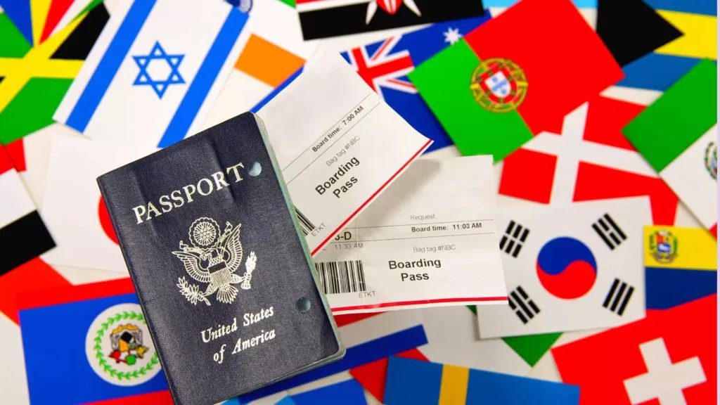 travel around the world american passport different flags