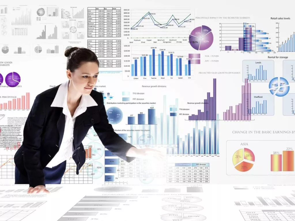 business woman analyzing real time data