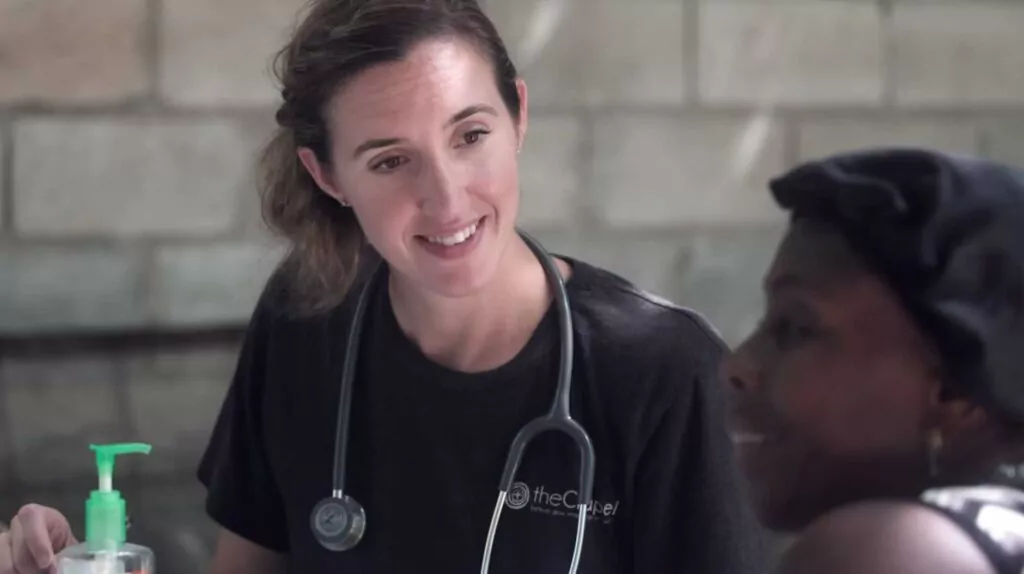 nurse wearing black scrubs